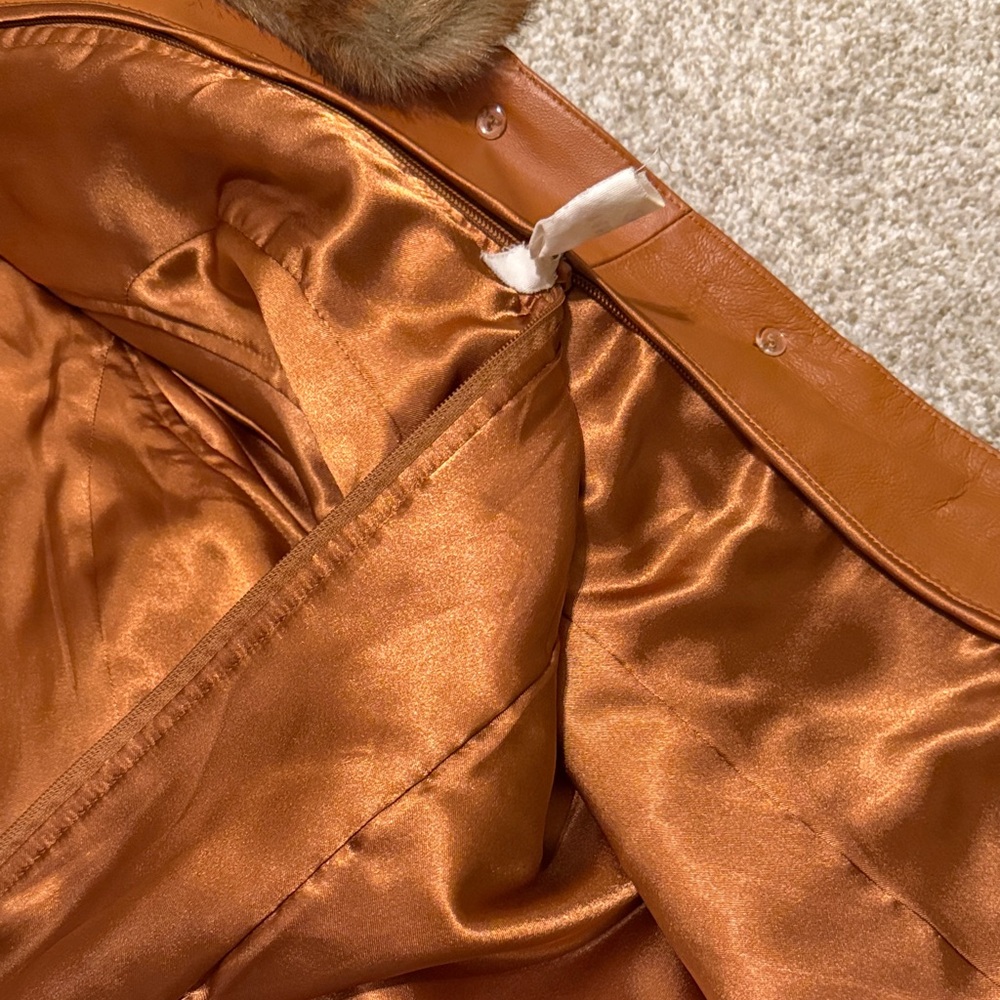 Vintage Brown Genuine Leather Coat with Faux Fur Collar Terry Lewis Y2K - Picture 6 of 8